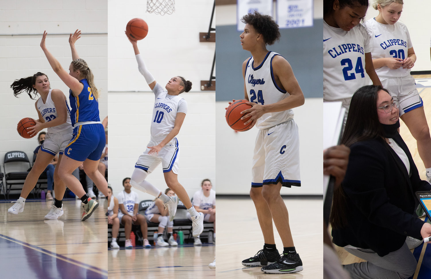 South Puget Sound Community College's Northwest Athletic Conference All-Region awardees (l-r) Payten Foster, Sharay Trotter, Justin Hicks and Head Coach  Darah Vining